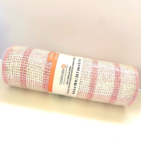 Poly Burlap Mesh Pink Checked Ribbon - Picture 3 of 3